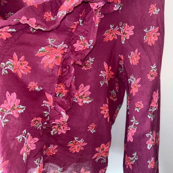 FREE PEOPLE AMANDA RUFFLE LONG SLEEVE TOP PINK SIZE S - Picture 6 of 12